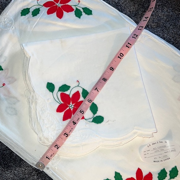 PLACEMAT & NAPKIN FOUR (4) PIECE SET POINSETTIA VINTAGE BATTENBURG LACE JABARA - Picture 6 of 12